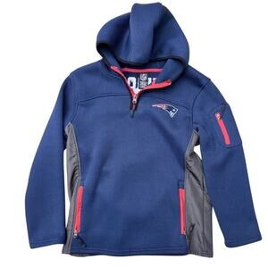New England Patriots NFL blue Waffle knit 1/4 zip hoodie jacket Size Youth Large
